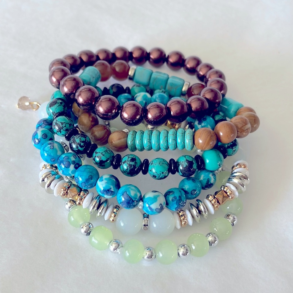 Canyon sky bracelets‎ set of 6 multiple color beads with silver accents